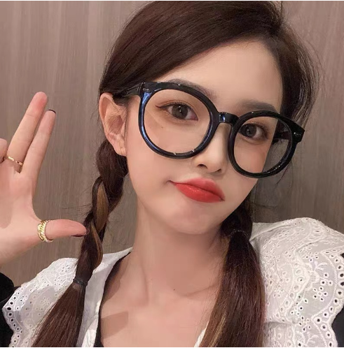 腮红眼镜女黑框素颜神器 网红款渐变粉红色镜片 可配近视时尚眼镜